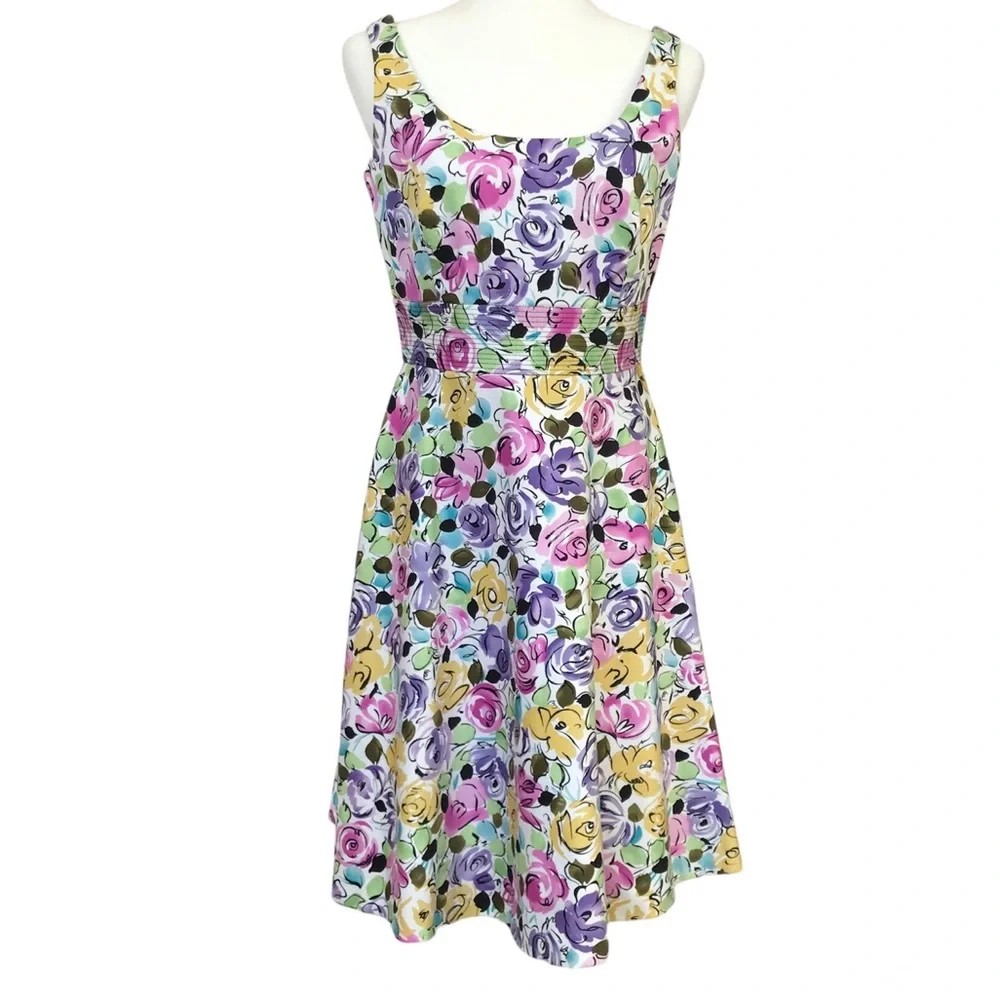 Donna Ricco Multi Color Abstract Floral Flowers Sleeveless Dress - Picture 10 of 10